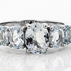 NEW and NEVER Worn Blue Aquamarine Rhodium Over Silver Ring